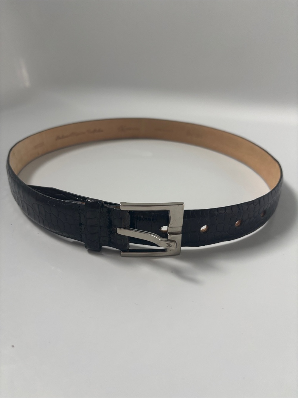 Calvin Klein Black Croc-Embossed Leather Belt with Silver Buckle